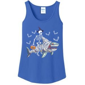 Skeleton Riding Mummy Shark Funny Halloween Pumpkin Witch Gift Ladies Essential Tank