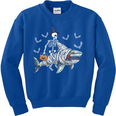 Skeleton Riding Mummy Shark Funny Halloween Pumpkin Witch Gift Kids Sweatshirt