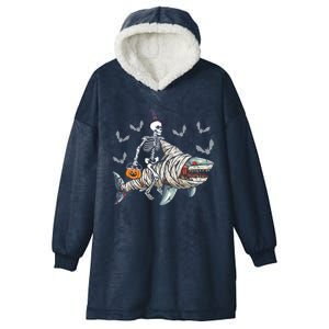 Skeleton Riding Mummy Shark Funny Halloween Pumpkin Witch Gift Hooded Wearable Blanket