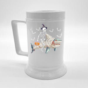 Skeleton Riding Mummy Shark Funny Halloween Pumpkin Witch Gift Beer Stein