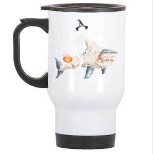 Skeleton Riding Mummy Shark Funny Halloween Pumpkin Witch Gift Stainless Steel Travel Mug