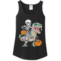 Skeleton Riding Mummy Dinosaur T Rex Halloween Funny Pumpkin Ladies Essential Tank