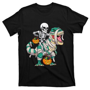 Skeleton Riding Mummy Dinosaur T Rex Kids Funny Halloween T-Shirt