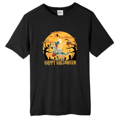 Skeleton Riding Mummy Dinosaur T Rex Halloween Funny Pumpkin Great Gift Tall Fusion ChromaSoft Performance T-Shirt