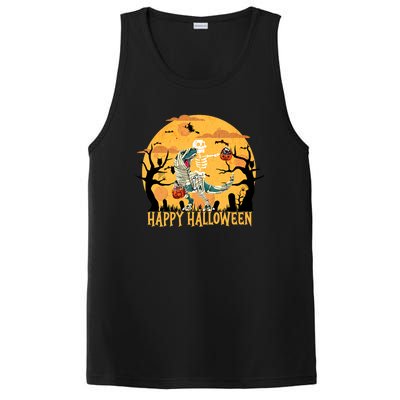 Skeleton Riding Mummy Dinosaur T Rex Halloween Funny Pumpkin Great Gift PosiCharge Competitor Tank