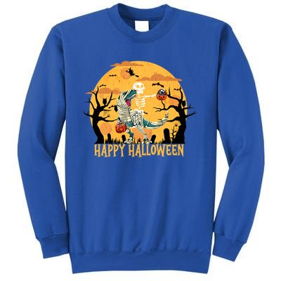 Skeleton Riding Mummy Dinosaur T Rex Halloween Funny Pumpkin Great Gift Sweatshirt