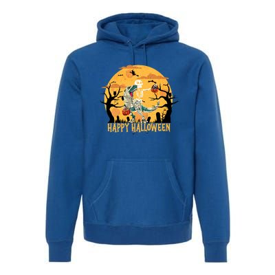 Skeleton Riding Mummy Dinosaur T Rex Halloween Funny Pumpkin Great Gift Premium Hoodie