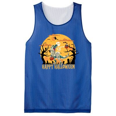 Skeleton Riding Mummy Dinosaur T Rex Halloween Funny Pumpkin Great Gift Mesh Reversible Basketball Jersey Tank