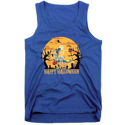 Skeleton Riding Mummy Dinosaur T Rex Halloween Funny Pumpkin Great Gift Tank Top