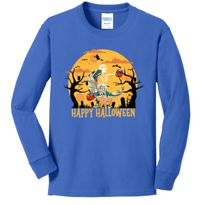 Skeleton Riding Mummy Dinosaur T Rex Halloween Funny Pumpkin Great Gift Kids Long Sleeve Shirt