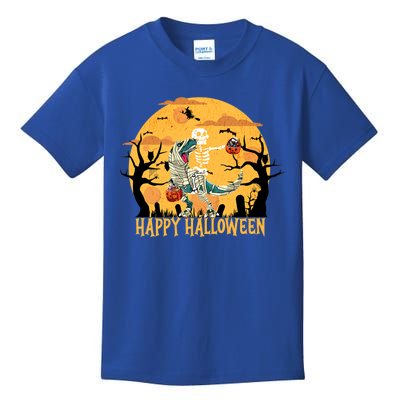 Skeleton Riding Mummy Dinosaur T Rex Halloween Funny Pumpkin Great Gift Kids T-Shirt