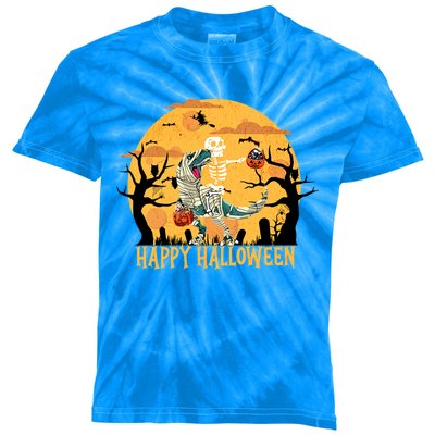 Skeleton Riding Mummy Dinosaur T Rex Halloween Funny Pumpkin Great Gift Kids Tie-Dye T-Shirt