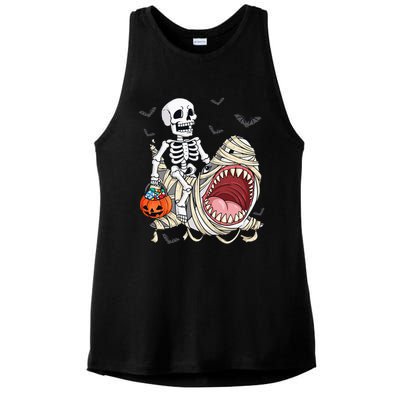 Skeleton Riding Mummy Shark Funny Halloween Pumpkin Kids Ladies PosiCharge Tri-Blend Wicking Tank