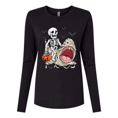 Skeleton Riding Mummy Shark Funny Halloween Pumpkin Kids Womens Cotton Relaxed Long Sleeve T-Shirt