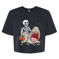 Skeleton Riding Mummy Shark Funny Halloween Pumpkin Kids Bella+Canvas Jersey Crop Tee