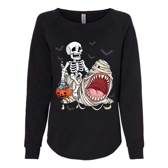 Skeleton Riding Mummy Shark Funny Halloween Pumpkin Kids Womens California Wash Sweatshirt