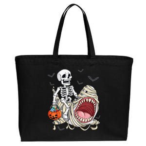 Skeleton Riding Mummy Shark Funny Halloween Pumpkin Kids Cotton Canvas Jumbo Tote