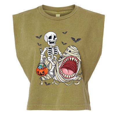 Skeleton Riding Mummy Shark Funny Halloween Pumpkin Kids Garment-Dyed Women's Muscle Tee