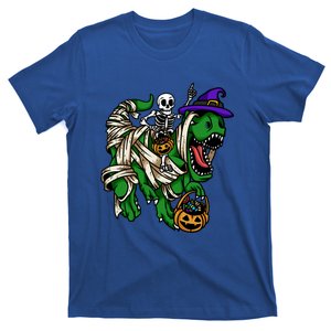 Skeleton Riding Mummy Dinosaur T Rex Halloween Funny Pumpkin Gift T-Shirt