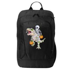 Skeleton Riding Mummy Dinosaur T Rex Halloween Funny Pumpkin Funny Gift City Backpack