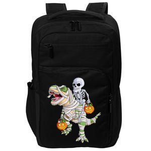 Skeleton Riding Mummy Dinosaur T Rex Halloween Funny Pumpkin Funny Gift Impact Tech Backpack