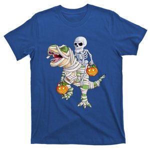 Skeleton Riding Mummy Dinosaur T Rex Halloween Funny Pumpkin Funny Gift T-Shirt