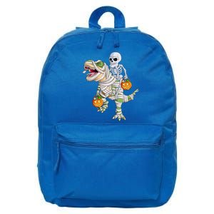 Skeleton Riding Mummy Dinosaur T Rex Halloween Funny Pumpkin Funny Gift 16 in Basic Backpack