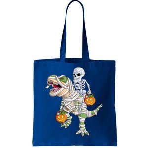 Skeleton Riding Mummy Dinosaur T Rex Halloween Funny Pumpkin Funny Gift Tote Bag