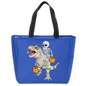 Skeleton Riding Mummy Dinosaur T Rex Halloween Funny Pumpkin Funny Gift Zip Tote Bag