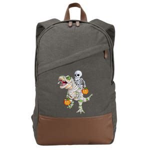 Skeleton Riding Mummy Dinosaur T Rex Halloween Funny Pumpkin Funny Gift Cotton Canvas Backpack