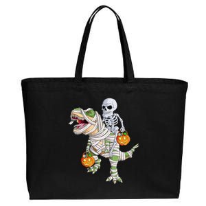 Skeleton Riding Mummy Dinosaur T Rex Halloween Funny Pumpkin Funny Gift Cotton Canvas Jumbo Tote