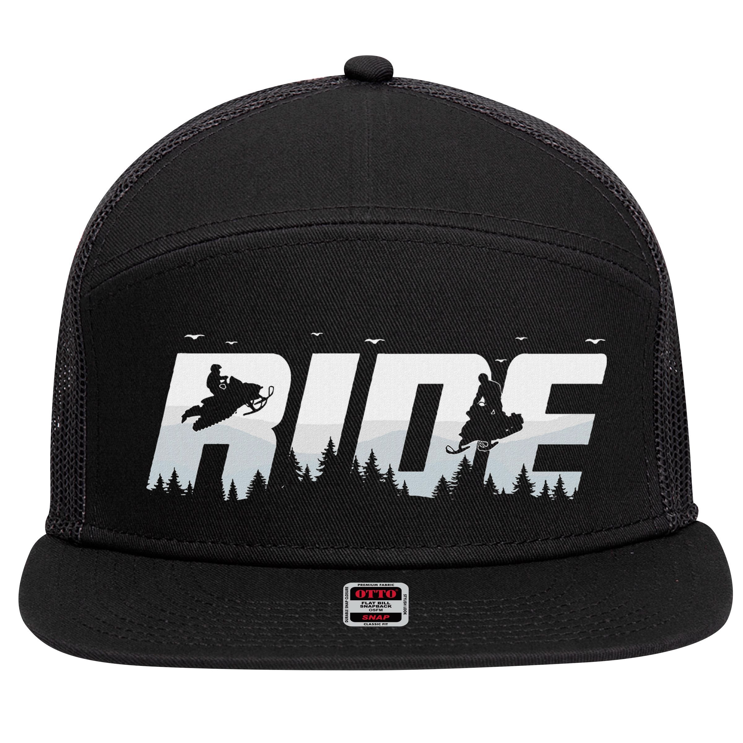 Snowmobile Ride Motor Sled Racing Winter Mountain Sports Fan 7 Panel Mesh Trucker Snapback Hat