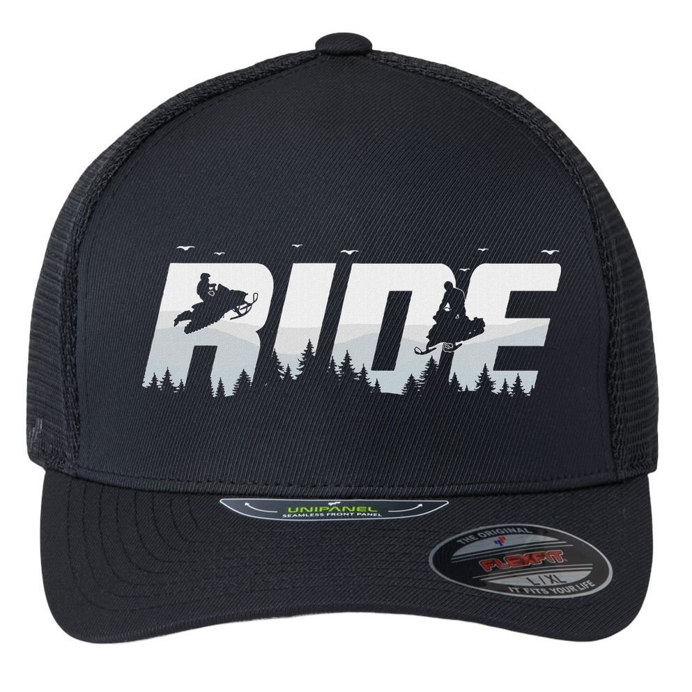 Snowmobile Ride Motor Sled Racing Winter Mountain Sports Fan Flexfit Unipanel Trucker Cap