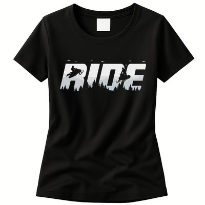 Snowmobile Ride Motor Sled Racing Winter Mountain Sports Fan Womens T-Shirt