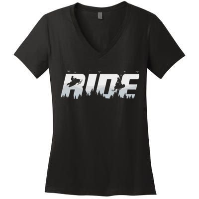 Snowmobile Ride Motor Sled Racing Winter Mountain Sports Fan Women's V-Neck T-Shirt