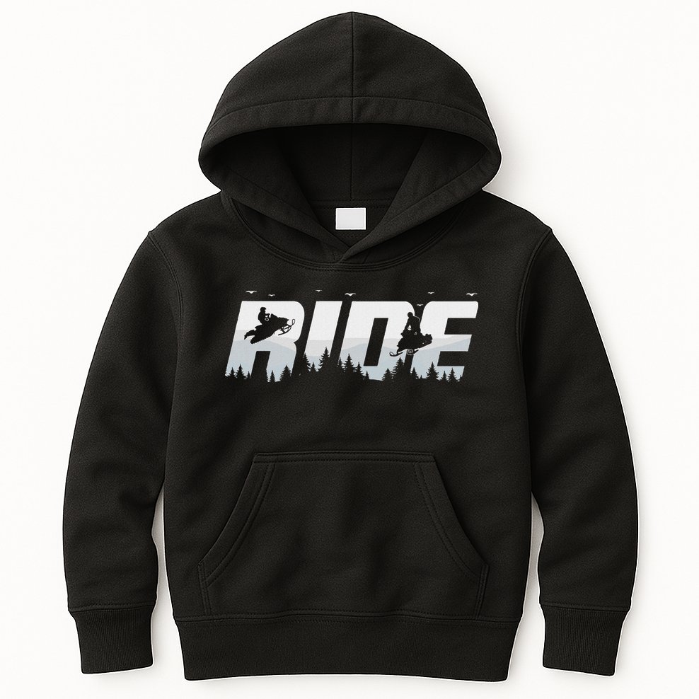 Snowmobile Ride Motor Sled Racing Winter Mountain Sports Fan Kids Hoodie