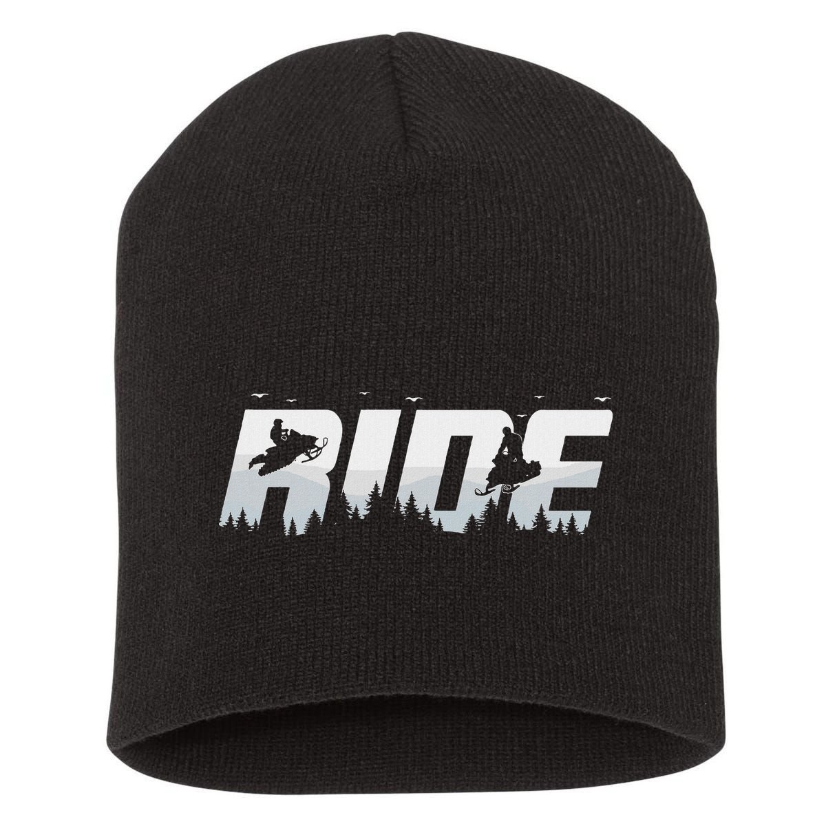 Snowmobile Ride Motor Sled Racing Winter Mountain Sports Fan Short Acrylic Beanie