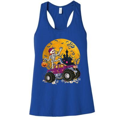 Skeleton Riding Monster Truck Halloween Costume Matching Women's Racerback Tank