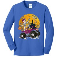 Skeleton Riding Monster Truck Halloween Costume Matching Kids Long Sleeve Shirt