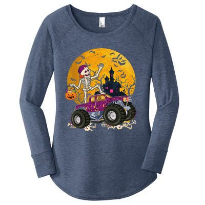 Skeleton Riding Monster Truck Halloween Costume Matching Women's Perfect Tri Tunic Long Sleeve Shirt