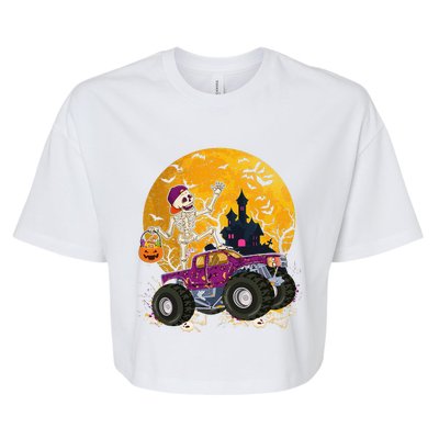 Skeleton Riding Monster Truck Halloween Costume Matching Bella+Canvas Jersey Crop Tee