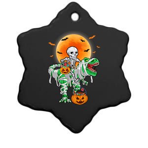 Skeleton Riding Mummy Dinosaur T Rex Halloween Funny Pumpkin Gift Ceramic Star Ornament