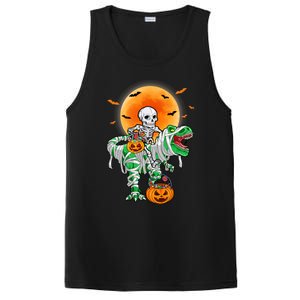 Skeleton Riding Mummy Dinosaur T Rex Halloween Funny Pumpkin Gift PosiCharge Competitor Tank