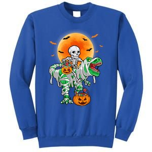 Skeleton Riding Mummy Dinosaur T Rex Halloween Funny Pumpkin Gift Sweatshirt