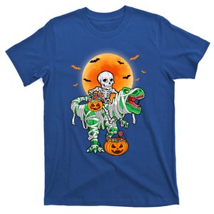 Skeleton Riding Mummy Dinosaur T Rex Halloween Funny Pumpkin Gift T-Shirt