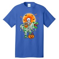 Skeleton Riding Mummy Dinosaur T Rex Halloween Funny Pumpkin Gift Tall T-Shirt