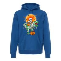 Skeleton Riding Mummy Dinosaur T Rex Halloween Funny Pumpkin Gift Premium Hoodie