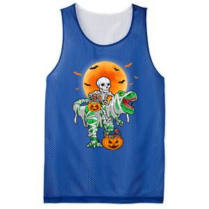 Skeleton Riding Mummy Dinosaur T Rex Halloween Funny Pumpkin Gift Mesh Reversible Basketball Jersey Tank