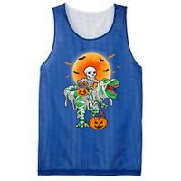 Skeleton Riding Mummy Dinosaur T Rex Halloween Funny Pumpkin Gift Mesh Reversible Basketball Jersey Tank