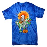 Skeleton Riding Mummy Dinosaur T Rex Halloween Funny Pumpkin Gift Tie-Dye T-Shirt